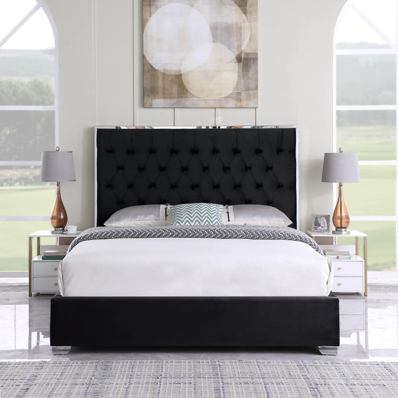 Upholstered Platform Bed No Box Spring Required - Black