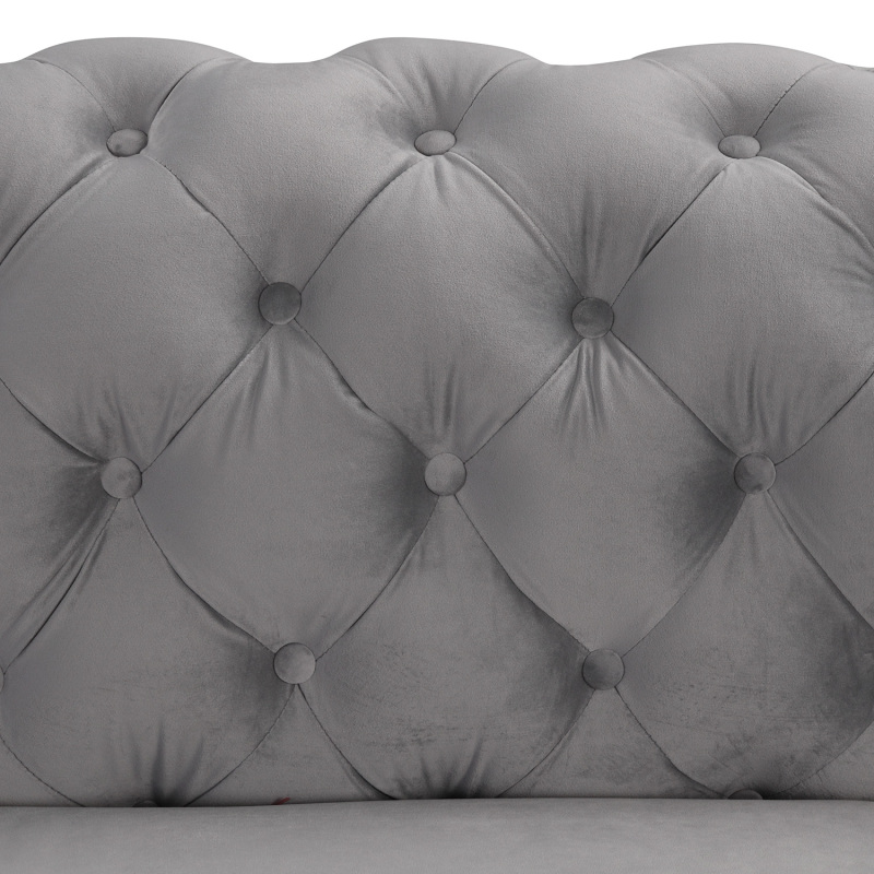 Contemporary Sofa  with Deep Button Tufting Dutch Velvet 2 Pieces- Silver Grey