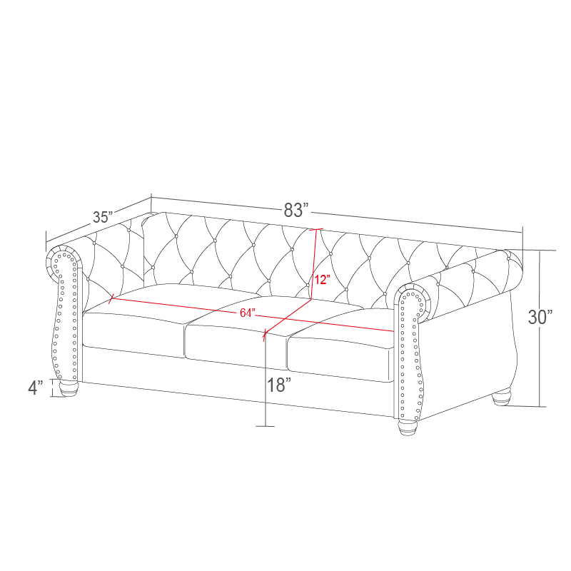 Linen Chesterfield Sofa Set With Roll Arms