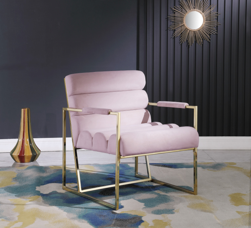 Italian Light Luxury Accent Chair, Contemporary Velvet Upholstered - Pink