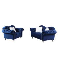 Luxury Classic America Chesterfield Chair and Loveseat Tufted Camel Back - Blue