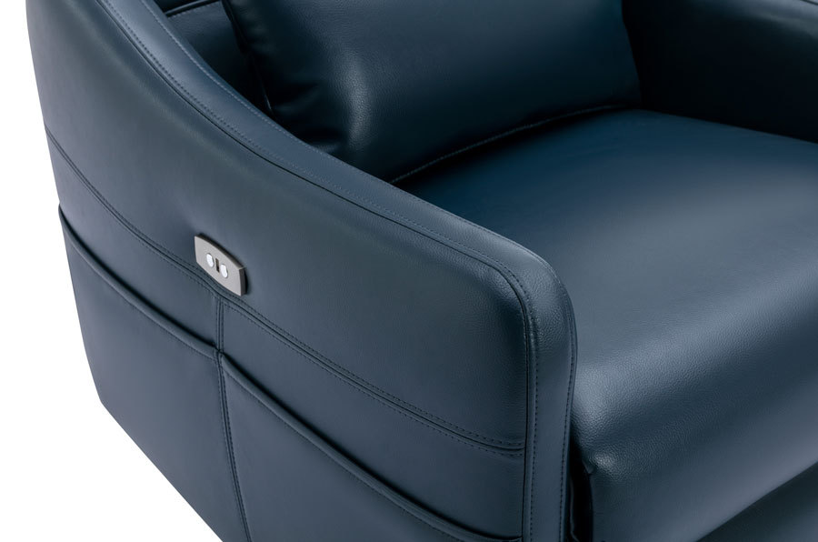 Power Recliner Chair Blue Recliners Upgraded Breathable Leatherette with USB Charge Port & Side Pockets Lumbar Pillow Included