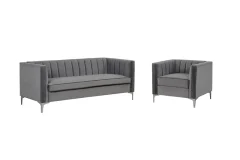 Modern Channel Tufted Velvet Chair and Sofa Set