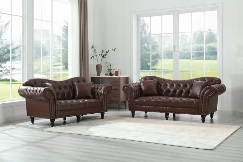 Chesterfield Leather Sofa Set Tufing Button Design