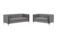 2 Pieces Modern Channel Tufted Velvet Loveseat and Sofa Set