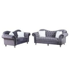 Luxury Classic America Chesterfield Sofa Set Loveseat and Sofa Tufted Camel Back in Gray