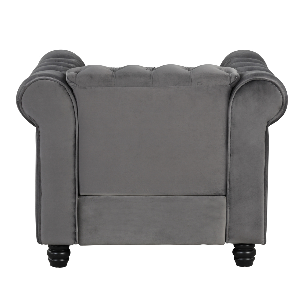 Contemporary Accent Chair with Deep Button Tufting Dutch Velvet - Light Grey