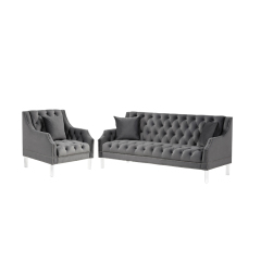 Living Room Couches Slope Arm Chair and Sofa Set Velvet Gray