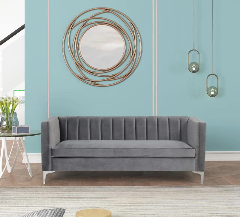 Modern Channel Tufted Velvet  Sofa 3 Seater