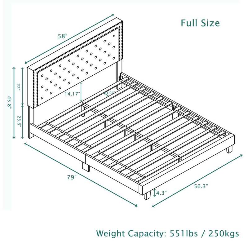 Bed Frame, Velvet Tufted Upholstered Modern Platform Bed with Headboard, Wooden Slats, No Box Spring Needed