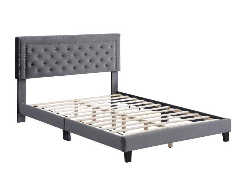 Bed Frame, Velvet Tufted Upholstered Modern Platform Bed with Headboard, Wooden Slats, No Box Spring Needed