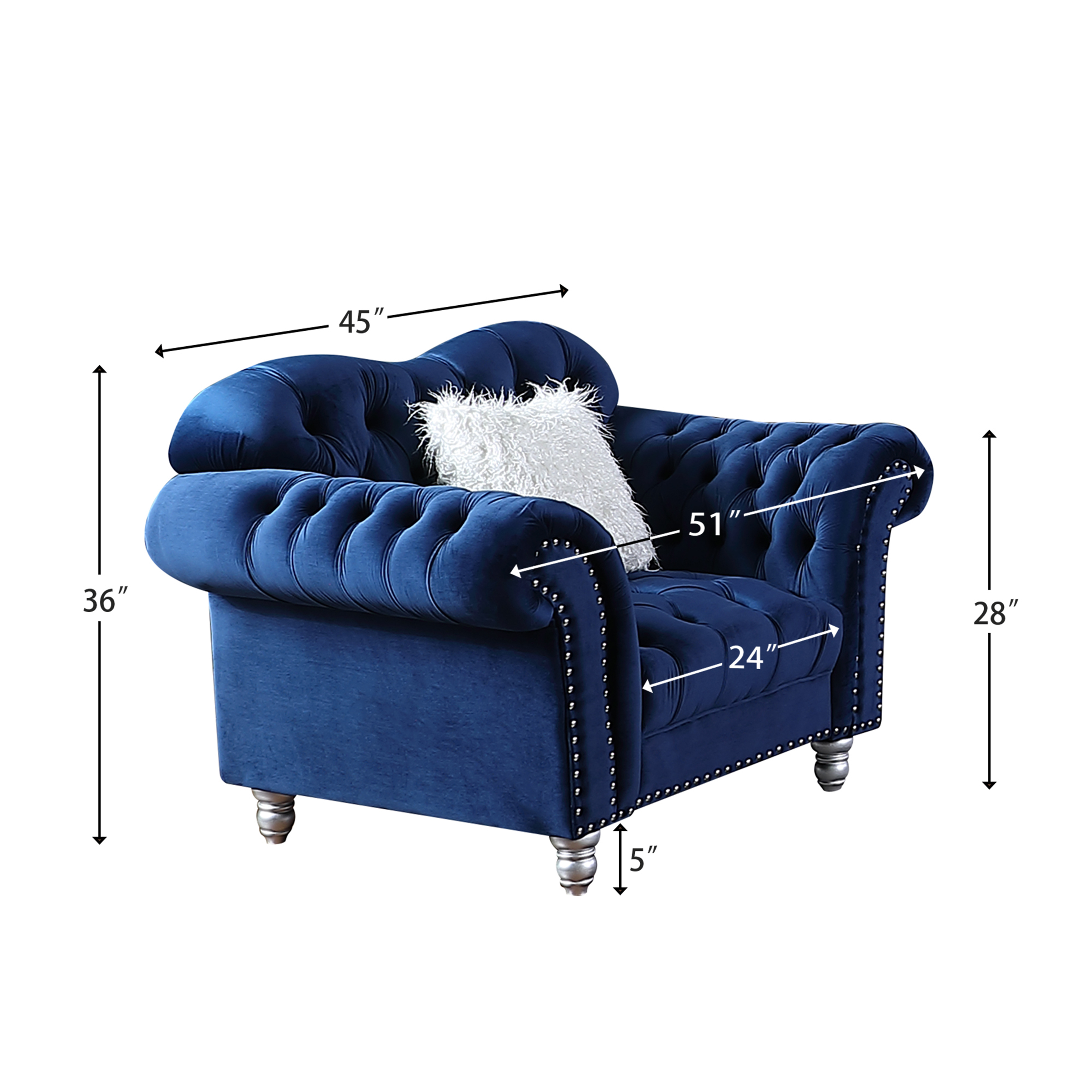 3 Pieces Luxury Classic America Chesterfield Tufted Camel Back - Blue