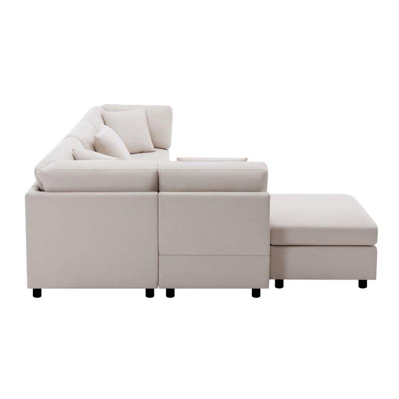 L-Shaped Sectional Sofa Modular Sofa Couch with Ottoman, Modern Beige Linen 4 Seater Sectional Convertible U Shaped Sofa for Living Room, Apartment, Easy Assembly