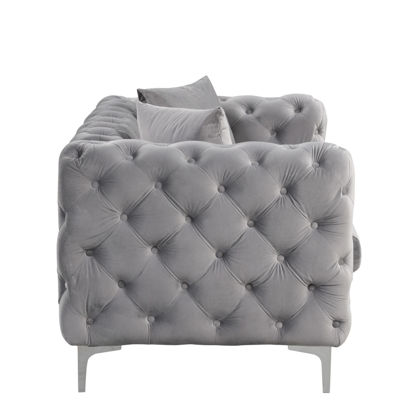Contemporary Sofa  with Deep Button Tufting Dutch Velvet 2 Pieces- Silver Grey