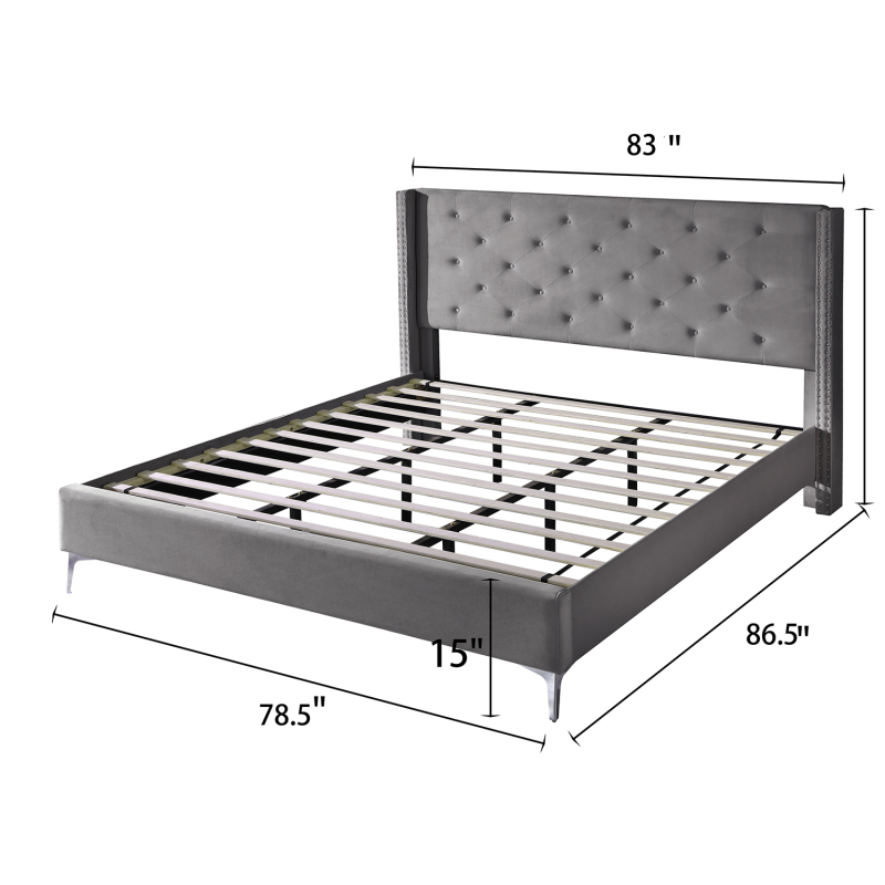 Bed Frame 15 Inch Wood Platform, Upholstered Platform Bed