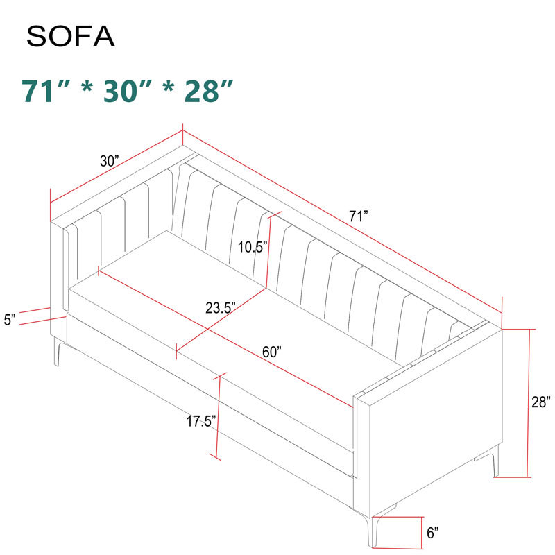 Modern Channel Tufted Velvet  Sofa 3 Seater