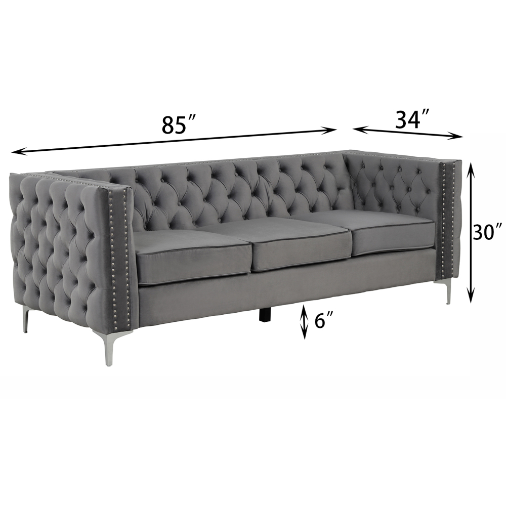 Couches for Living Room 3 Pieces Velvet  - Grey