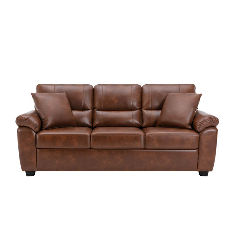 Sofa Collection 83 in Wide Flared Arm PU Leather Mid-Century Modern Upholstered Sofa in Brown