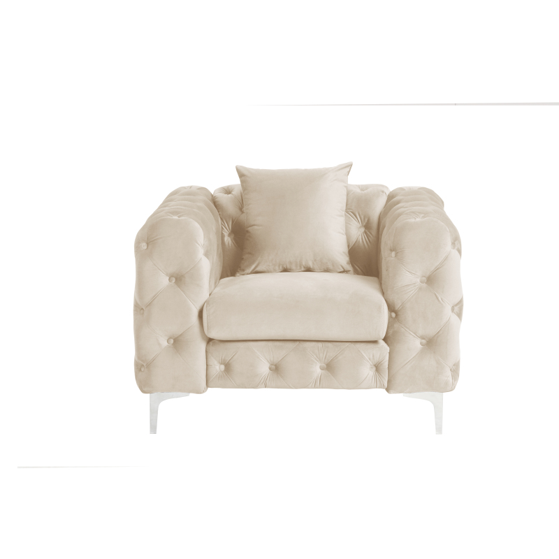 Contemporary Accent Chair with Deep Button Tufting Dutch Velvet - Beige