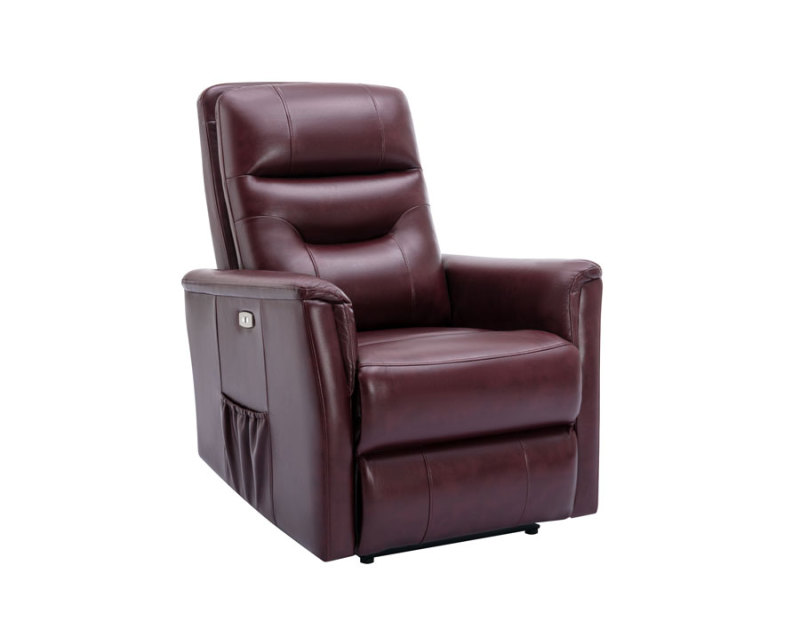 Power Recliner Chair Burgundy Upgraded Breathable Leatherette with USB Charge Port & Side Pockets