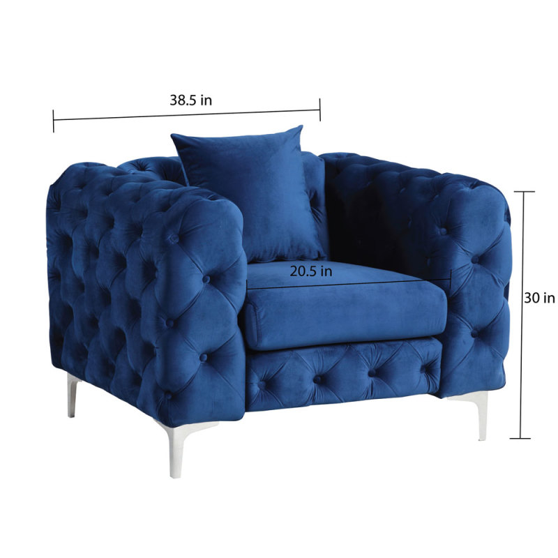 2 Pieces Contemporary Sofa and Chair with Deep Button Tufting Dutch Velvet - Navy Blue