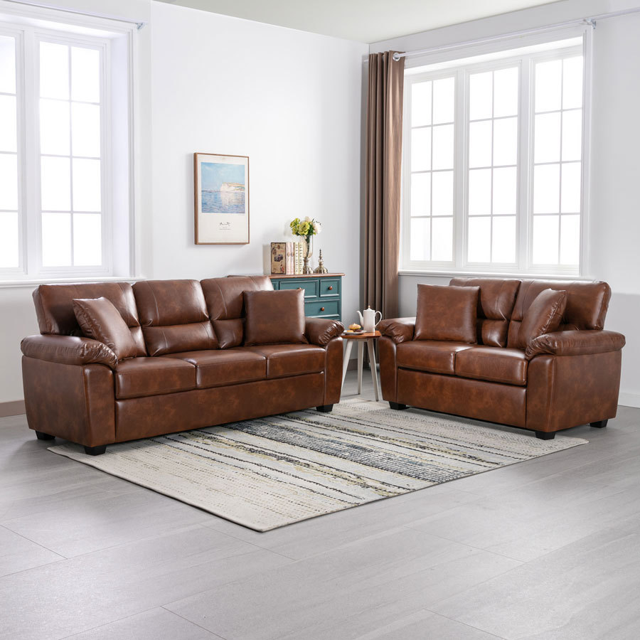 Sofa Collection 3 Pieces  Flared Arm PU Leather Mid-Century Modern Upholstered Sofa