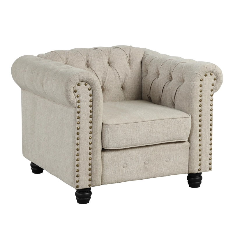 Chesterfield Chair for Living Room - Linen Beige