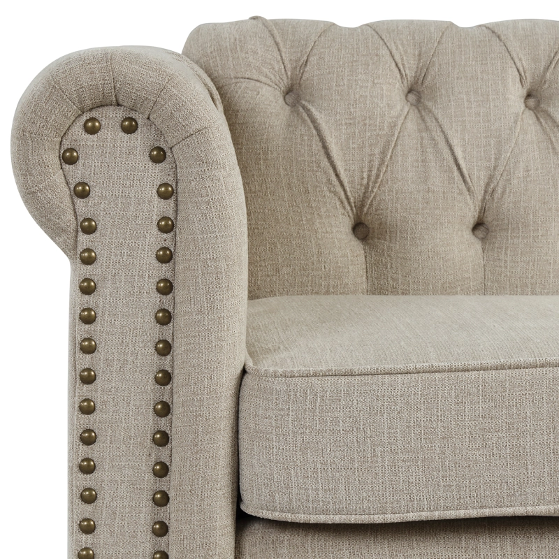 Chesterfield Chair for Living Room - Linen Beige