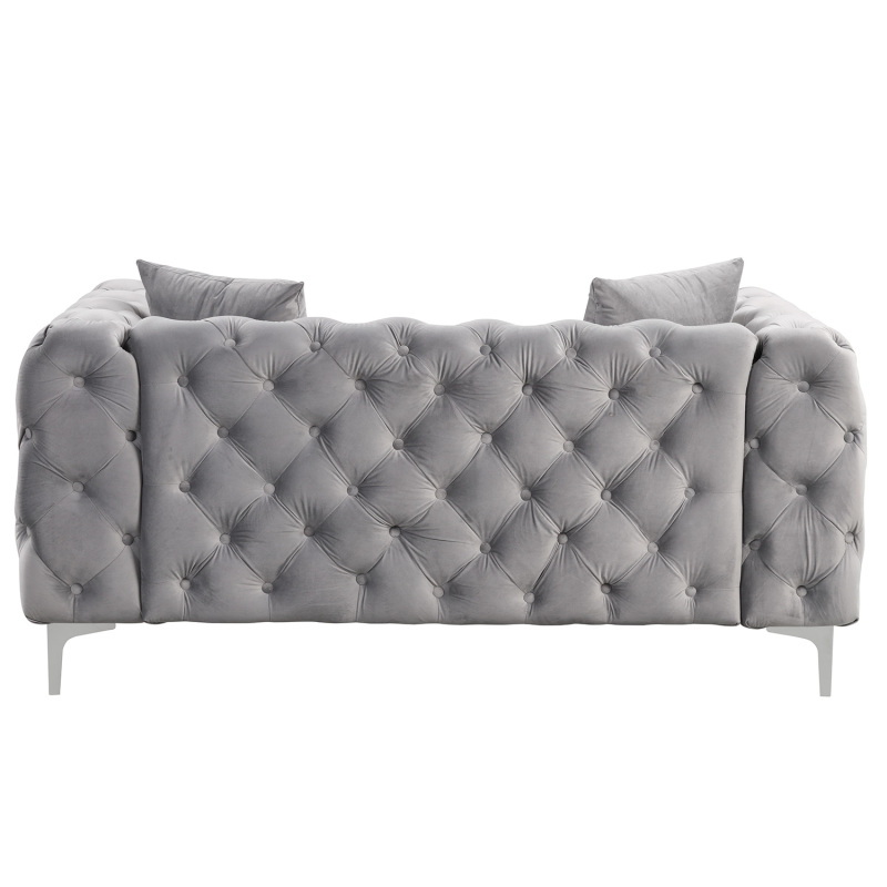 Contemporary Love Seat with Deep Button Tufting Dutch Velvet - Grey