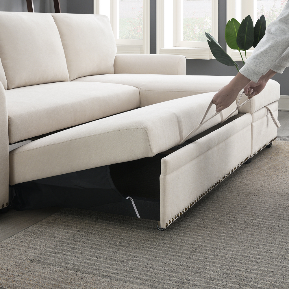 Morden Fort Velvet Sectional Sleeper Sofa with Storage