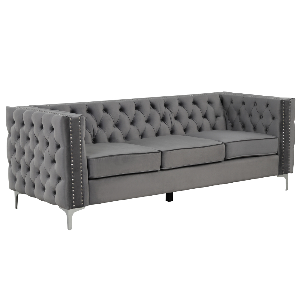 Couches for Living Room 2 Pieces Velvet  - Grey