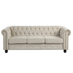 Chesterfield  3 Seat Sofa - Linen Beige