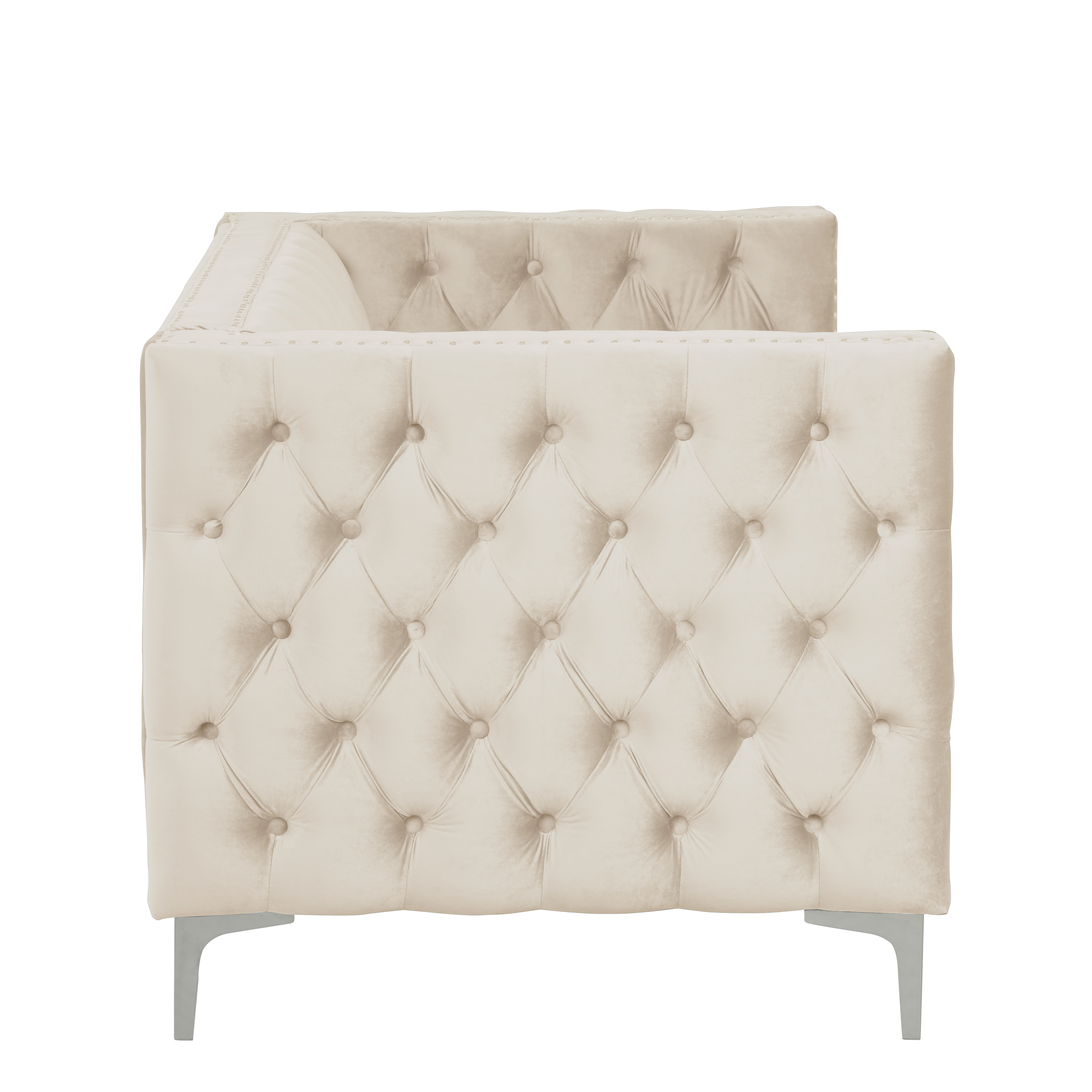 Modern Loveseat with Deep Dutch Velvet - Beige