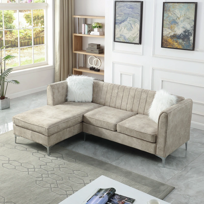 Morden Fort Velvet Sectional Sofa with Right Chaise, Pillow Included