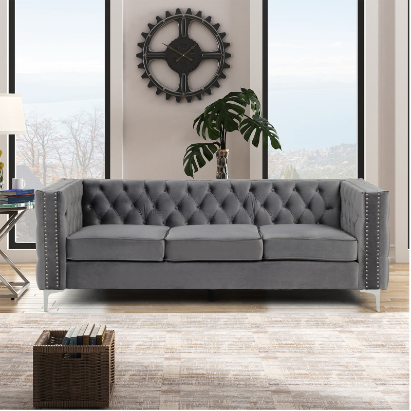 Modern Sofa with Deep Dutch Velvet - Grey