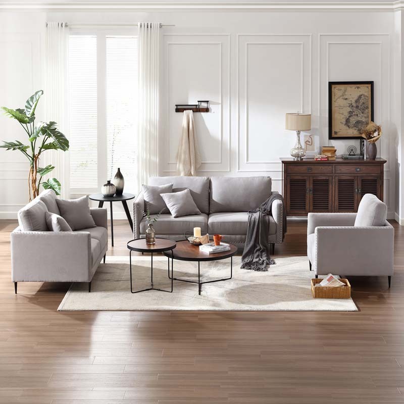 Morden Fort Sofa Couch, Comfy Sofa Set with Metal Legs and Retro Rivet Design for Small Space,