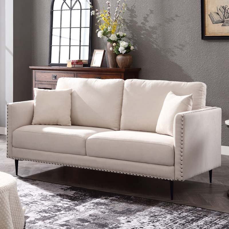 Morden Fort Sofa Couch, Comfy Sofa Set with Metal Legs and Retro Rivet Design for Small Space,