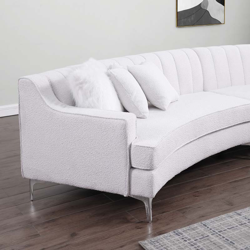 Luxury Modern Style Curved Sofa, Upholstery Boucle Sofa Couch with Ottoman and 6 Pillows