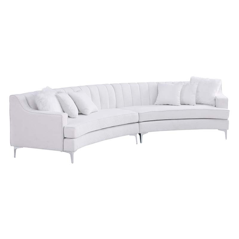 Luxury Modern Style Curved Sofa, Upholstery Boucle Sofa Couch with Ottoman and 6 Pillows