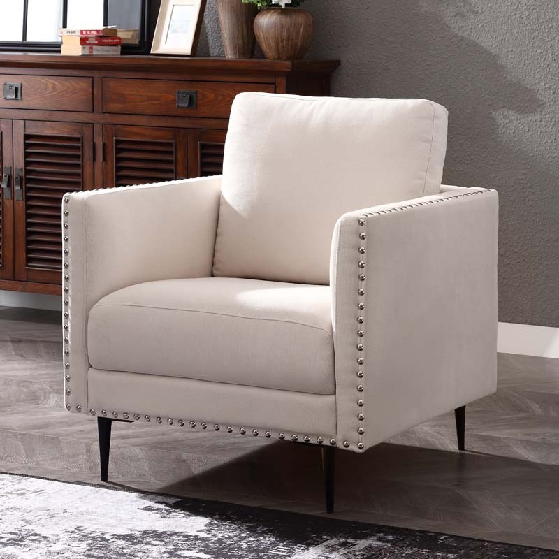 Morden Fort Sofa Couch, Comfy Sofa Set with Metal Legs and Retro Rivet Design for Small Space,