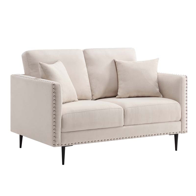 Morden Fort Sofa Couch, Comfy Sofa Set with Metal Legs and Retro Rivet Design for Small Space,