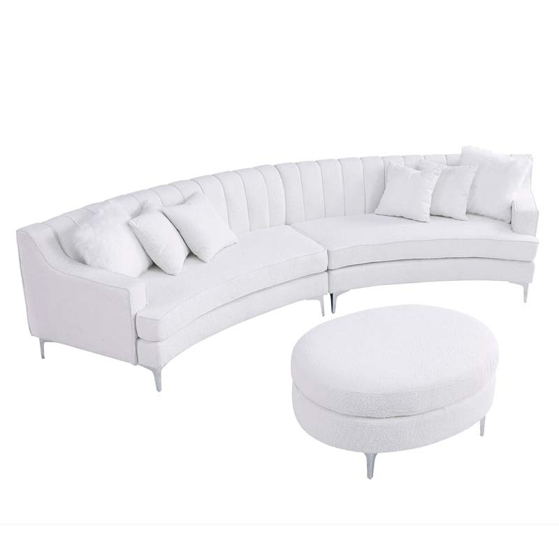 Luxury Modern Style Curved Sofa, Upholstery Boucle Sofa Couch with Ottoman and 6 Pillows