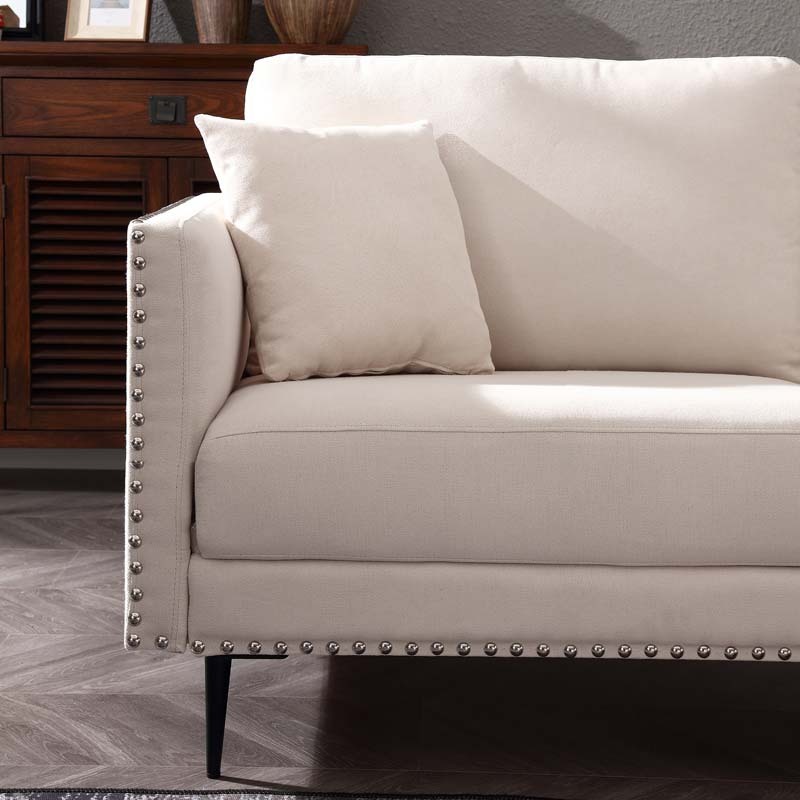 Morden Fort Sofa Couch, Comfy Sofa Set with Metal Legs and Retro Rivet Design for Small Space,