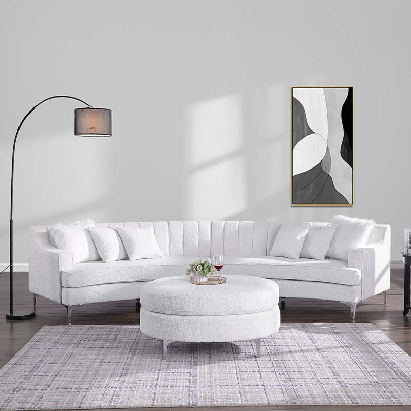 Luxury Modern Style Curved Sofa, Upholstery Boucle Sofa Couch with Ottoman and 6 Pillows