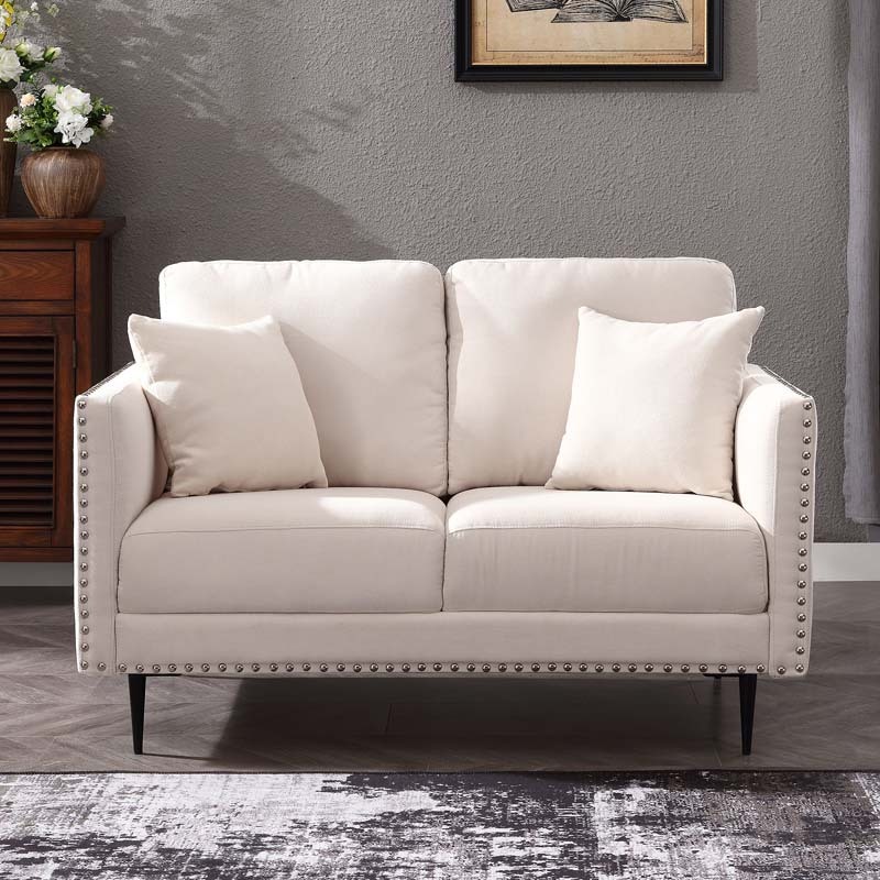Morden Fort Sofa Couch, Comfy Sofa Set with Metal Legs and Retro Rivet Design for Small Space,