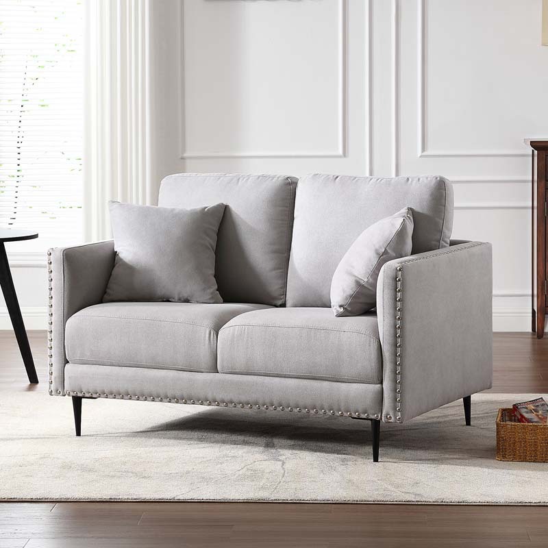 Morden Fort Sofa Couch, Comfy Sofa Set with Metal Legs and Retro Rivet Design for Small Space,