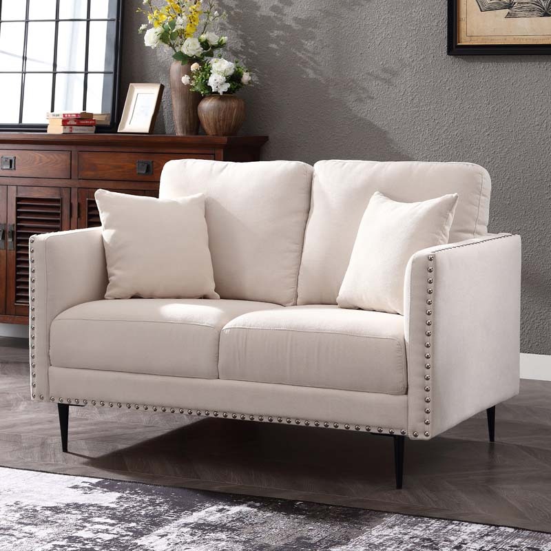 Morden Fort Sofa Couch, Comfy Sofa Set with Metal Legs and Retro Rivet Design for Small Space,