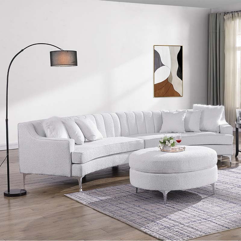 Luxury Modern Style Curved Sofa, Upholstery Boucle Sofa Couch with Ottoman and 6 Pillows