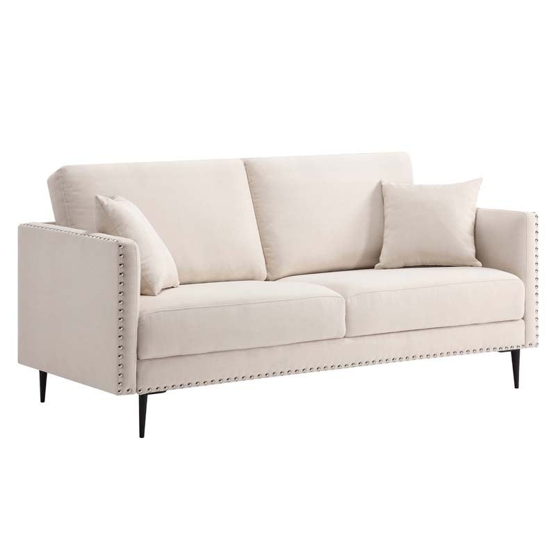 Morden Fort Sofa Couch, Comfy Sofa Set with Metal Legs and Retro Rivet Design for Small Space,