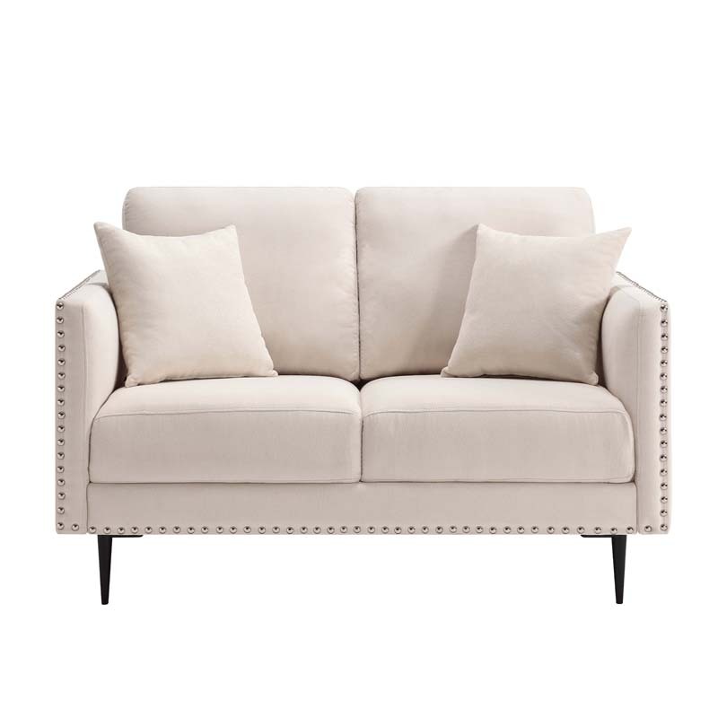 Morden Fort Sofa Couch, Comfy Sofa Set with Metal Legs and Retro Rivet Design for Small Space,